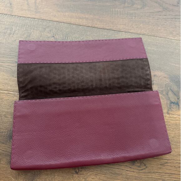 Woven Leather Clutch Purse Burgundy Textured Fold Over Evening Bag - Picture 3 of 4